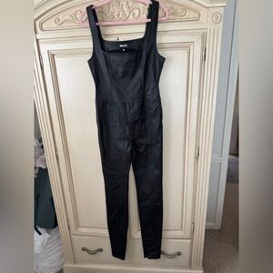 SER.O.YA Black Faux Leather Jumpsuit